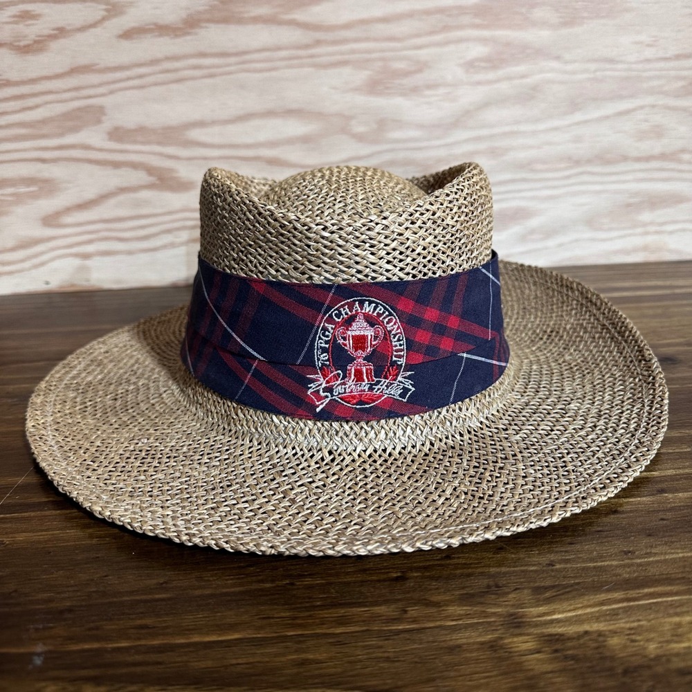 Vintage Texace Straw Hat 76th PGA Championship Southern Hills Tulsa Plaid Band